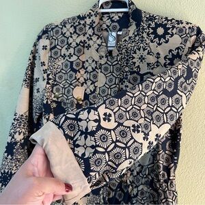 Silk Land Silk Blend Casual Lightweight Button Zip Up Jacket Blazer Pocket XL e2